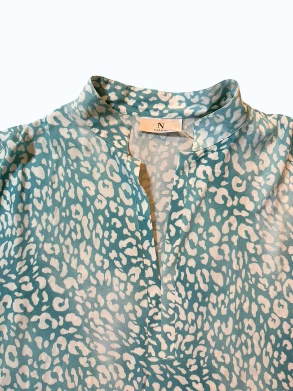 Notori Women's Tunic Dress Size L Blue White Animal Print 100% Rayon Casual - Picture 3 of 9